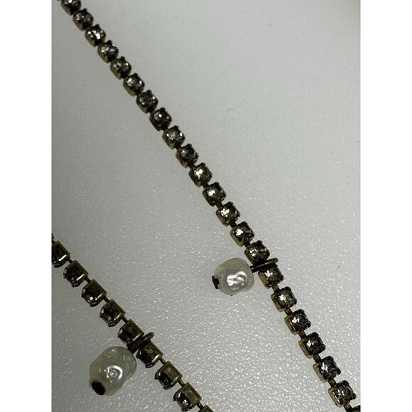 Vintage Signed Miriam Haskell 30” Necklace Pearls And Clear Crystals Gold Tone - Picture 3 of 8